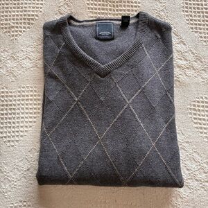 Men's Arrow USA 1851 Gray Argyle V-Neck Sweater 100% Cotton Size XL